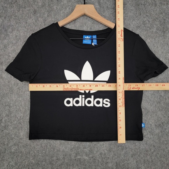 Adidas Originals Shirt Womens S Black Trefoil Graphic Slim Crop Tee Short Sleeve - Picture 7 of 10
